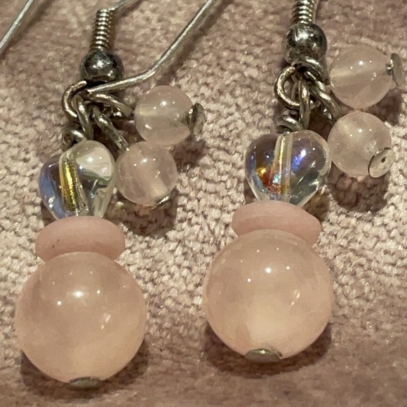 Rose Quartz Dangle Earrings 925 French Hooks Backs - Picture 5 of 6